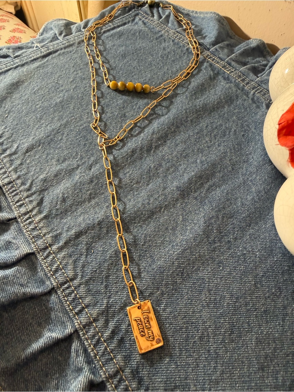 Katia Designs: I Own My Peace Lariat Necklace w Authentic Tigers Eye Stones - Picture 3 of 14